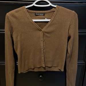 Brandy Melville One Size Brown Button Down Cropped Sweater
